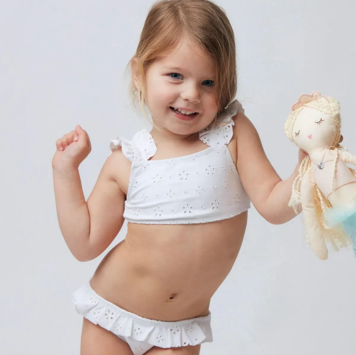 minnow Girls Ruffle Bikini White Eyelet Fashion