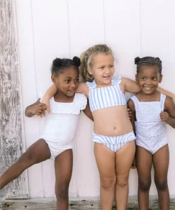 minnow Girls Ruffle Bikini Bahamian Blue Stripe New