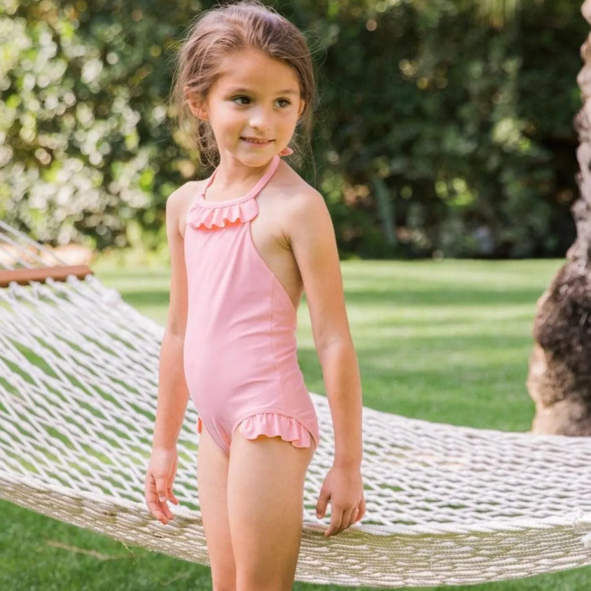 minnow Girls Ruffle Halter One Piece Sorbet Pink Fashion