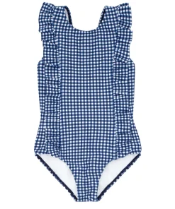 minnow Girls Ruffle One Piece | Swim Navy Gingham Hot