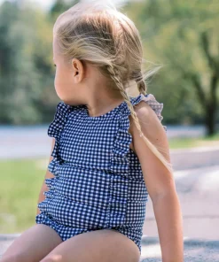 minnow Girls Ruffle One Piece | Swim Navy Gingham Hot