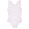 minnow Girls Ruffle One Piece Pink Stripe Discount
