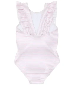 minnow Girls Ruffle One Piece Pink Stripe Discount