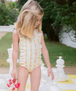 minnow Girls Ruffle One Piece Linear Citrus Clearance