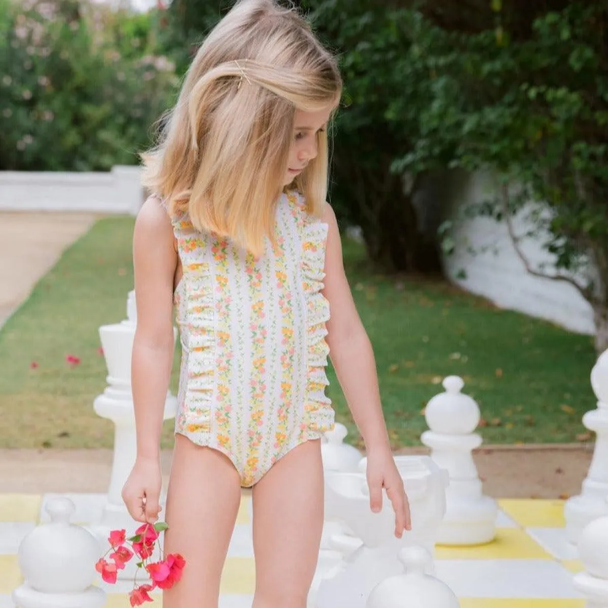 minnow Girls Ruffle One Piece Linear Citrus Clearance