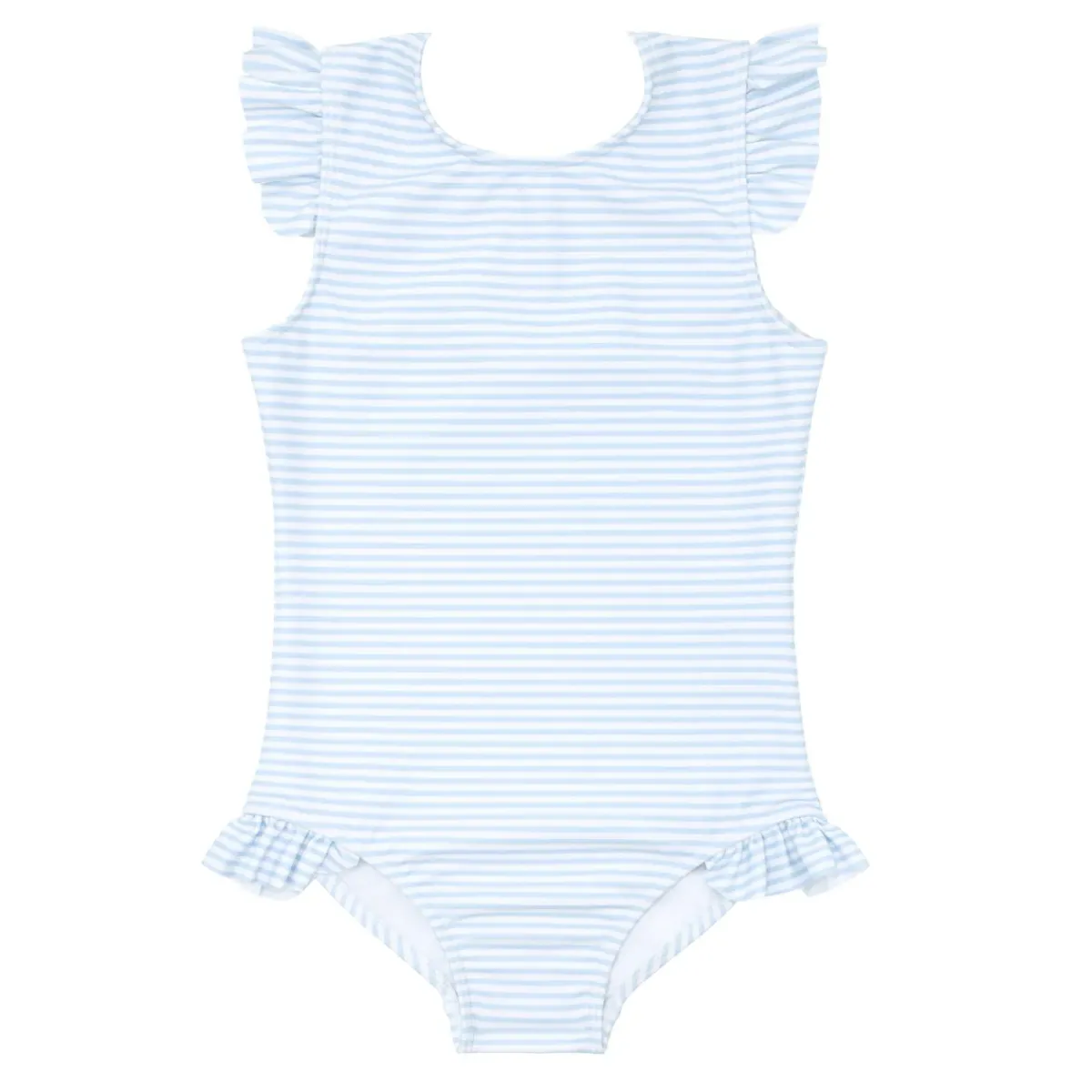 minnow Girls Ruffle Sleeve Rashguard One Piece Powder Blue Stripe Online