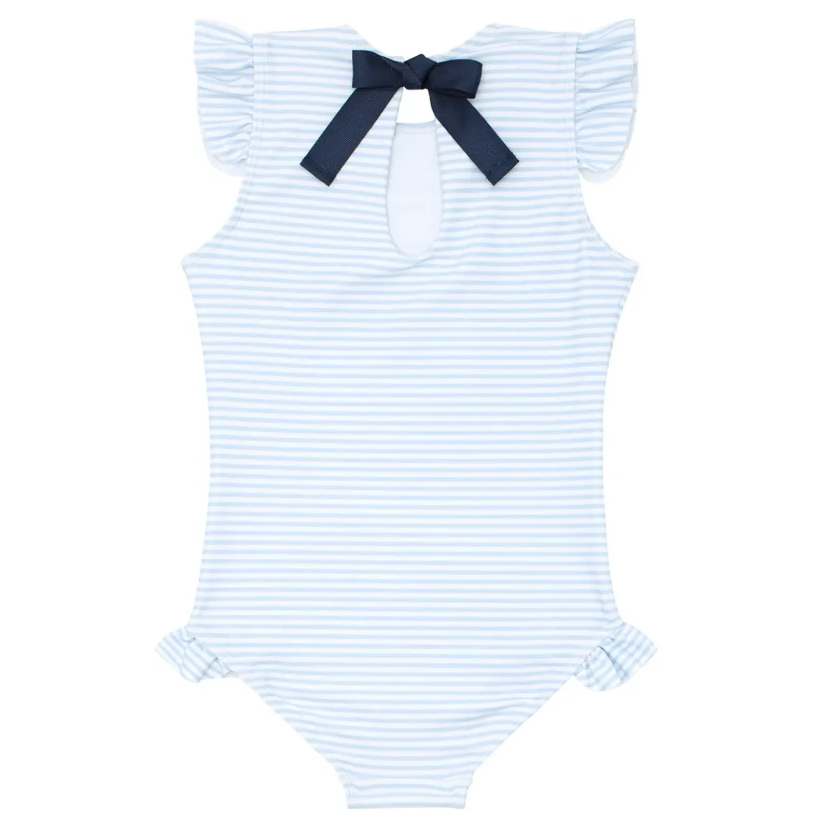 minnow Girls Ruffle Sleeve Rashguard One Piece Powder Blue Stripe Online