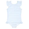 minnow Girls Ruffle Sleeve Rashguard One Piece Powder Blue Stripe Sale