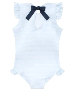 minnow Girls Ruffle Sleeve Rashguard One Piece Powder Blue Stripe Sale