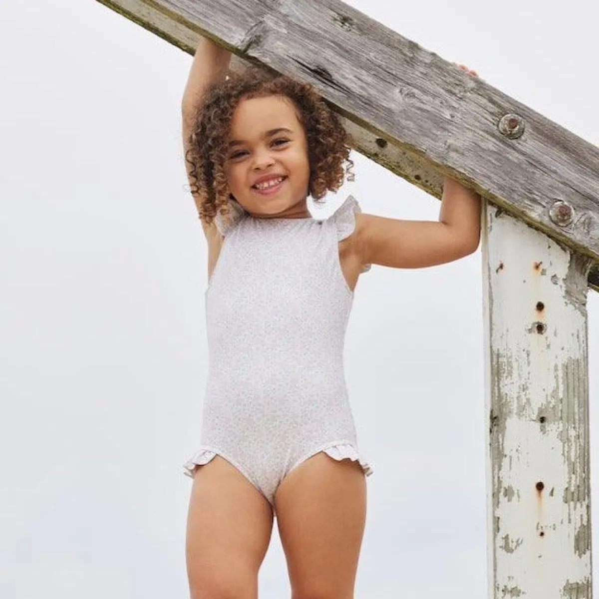 minnow Girls Ruffle Sleeve Rashguard One Piece Antique Floral Fashion