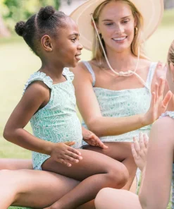 minnow Girls Ruffle Strap One Piece Abaco Green Paisley Discount