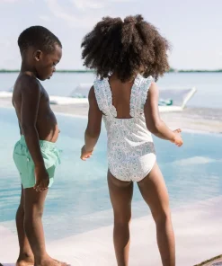 minnow Girls Ruffle Strap One Piece Abaco Green Paisley Discount