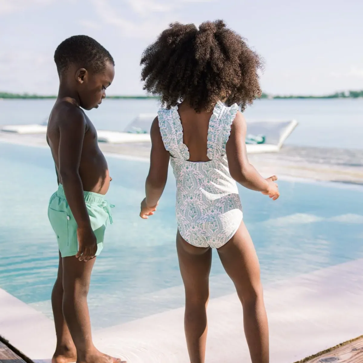 minnow Girls Ruffle Strap One Piece Abaco Green Paisley Discount