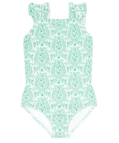 minnow Girls Ruffle Strap One Piece Abaco Green Paisley New