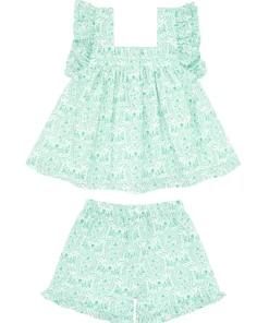 minnow Girls Ruffle Top And Short Set Abaco Green Paisley Discount