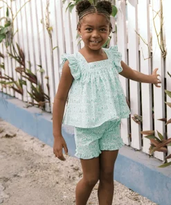 minnow Girls Ruffle Top And Short Set Abaco Green Paisley Discount