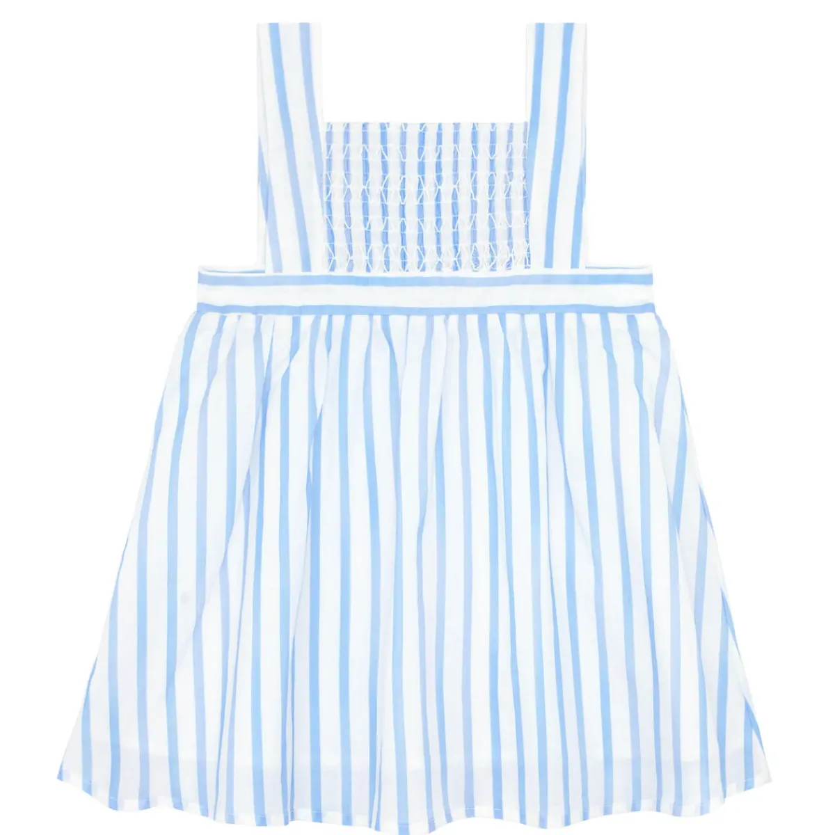 minnow Girls Smocked Bib Dress Bahamian Blue Stripe Discount
