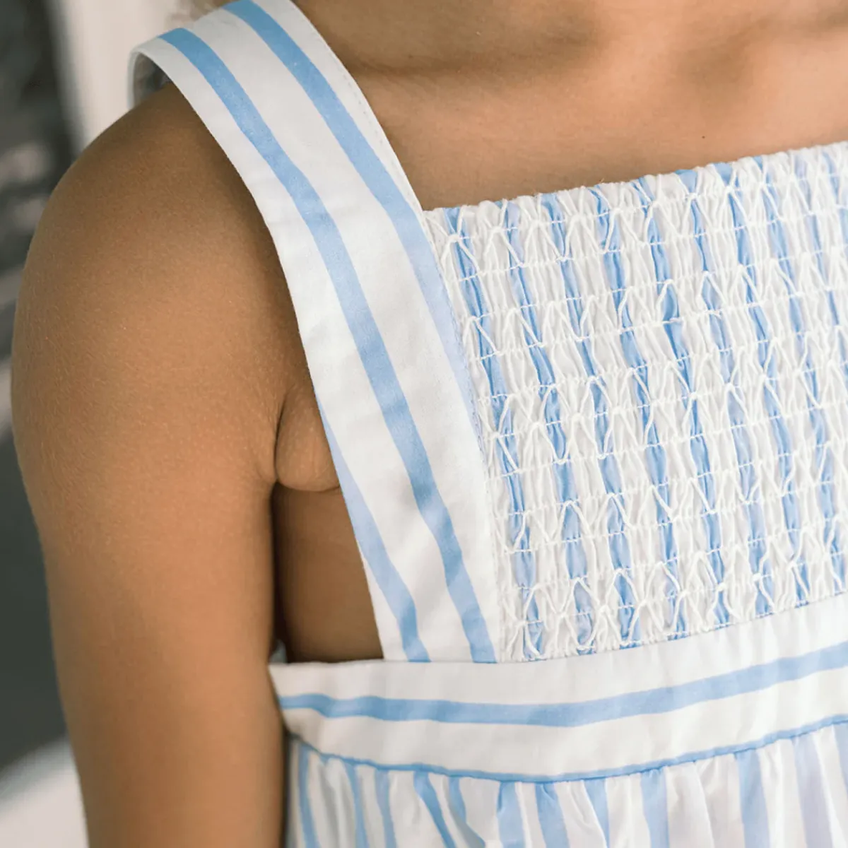 minnow Girls Smocked Bib Dress Bahamian Blue Stripe Discount