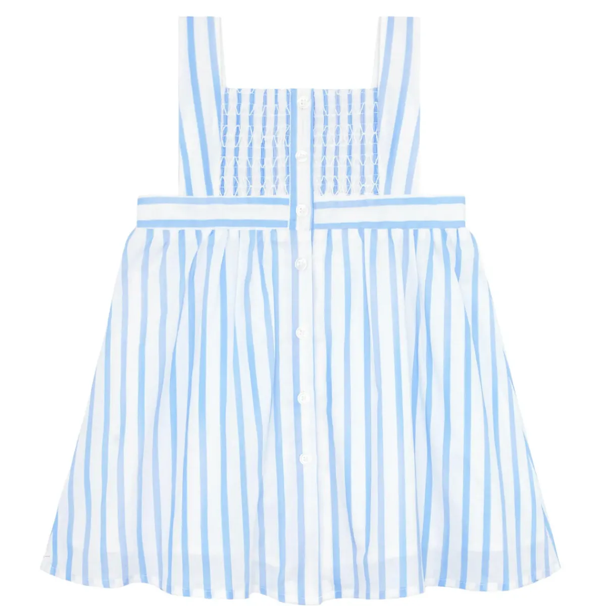 minnow Girls Smocked Bib Dress Bahamian Blue Stripe Discount