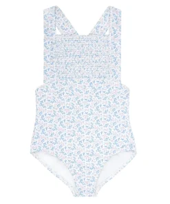 minnow Girls Smocked Crossover One Piece Briland Blue Botanic Fashion