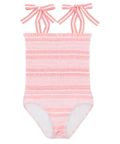 minnow Girls Smocked One Piece Sorbet Pink Stripe Online