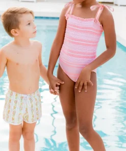 minnow Girls Smocked One Piece Sorbet Pink Stripe Online