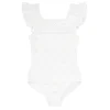 minnow Girls Square Neck Double Ruffle One Piece White Eyelet Hot