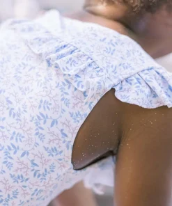 minnow Girls Square Neck Double Ruffle One Piece Briland Blue Botanic Fashion