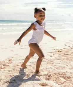 minnow Girls Square Neck Double Ruffle One Piece Briland Blue Botanic Fashion