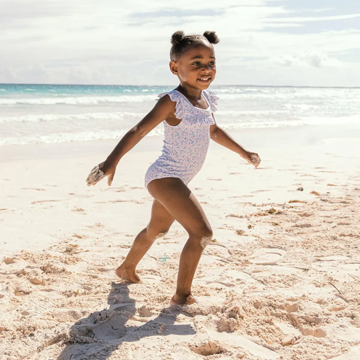 minnow Girls Square Neck Double Ruffle One Piece Briland Blue Botanic Fashion