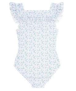 minnow Girls Square Neck Double Ruffle One Piece Briland Blue Botanic Fashion