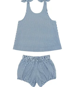 minnow Girls Tie Knot Bloomer Set Navy Stripe Clearance