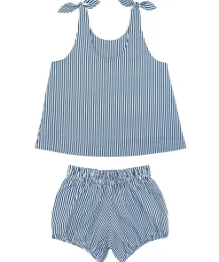 minnow Girls Tie Knot Bloomer Set Navy Stripe Clearance
