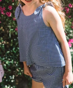 minnow Girls Tie Knot Bloomer Set | Swim Navy Gingham Outlet
