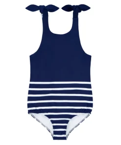 minnow Girls Tie Knot One Piece | Swim Navy Breton Stripe Clearance