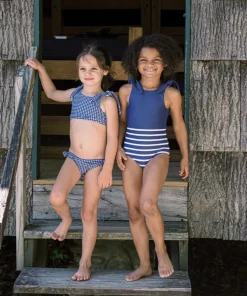 minnow Girls Tie Knot One Piece | Swim Navy Breton Stripe Clearance