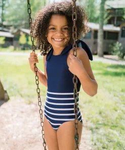 minnow Girls Tie Knot One Piece | Swim Navy Breton Stripe Outlet