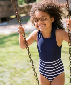 minnow Girls Tie Knot One Piece | Swim Navy Breton Stripe Outlet