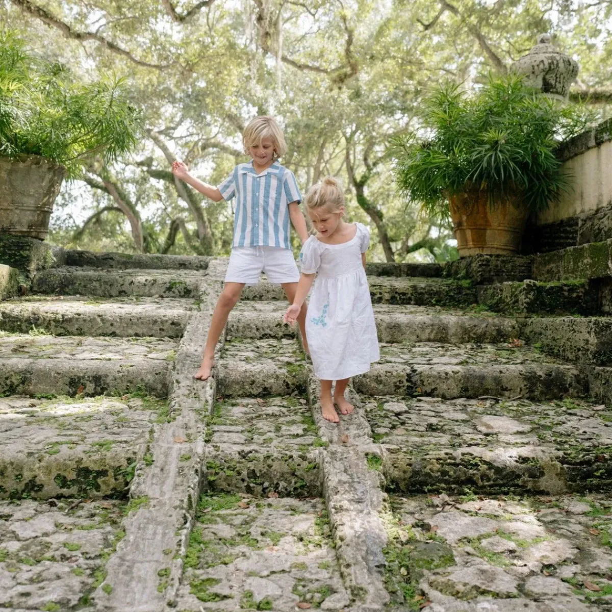 minnow X Fanm Mon Boy's Linen Short Coconut Grove White Hot