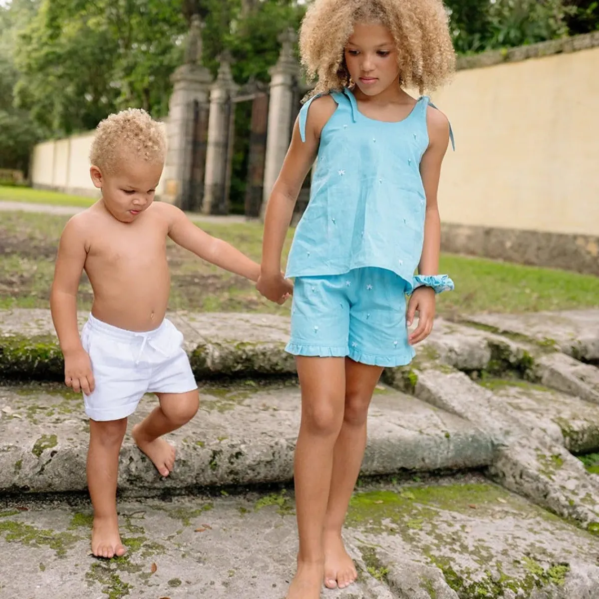 minnow X Fanm Mon Boy's Linen Short Coconut Grove White Hot