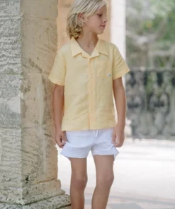 minnow X Fanm Mon Boy's Linen Short Coconut Grove White Hot