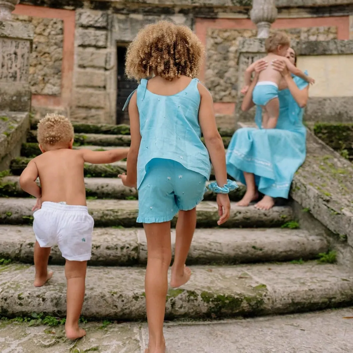 minnow X Fanm Mon Boy's Linen Short Coconut Grove White Hot