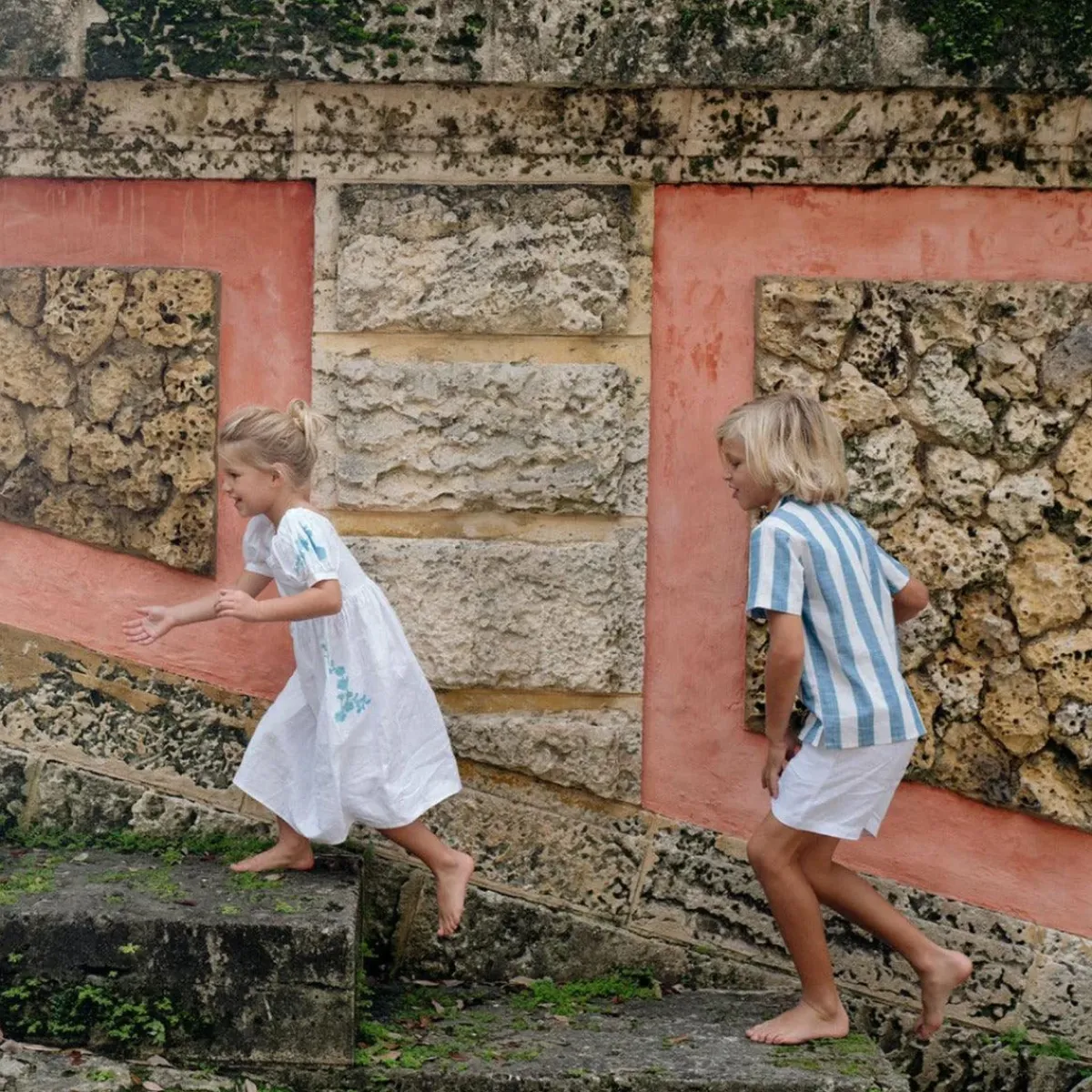 minnow X Fanm Mon Boy's Linen Short Coconut Grove White Hot