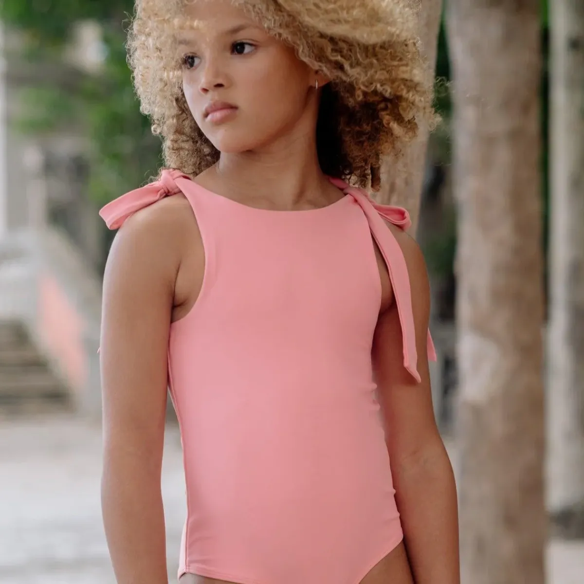 minnow X Fanm Mon Girl's Hibiscus Tie Knot One Piece Coconut Grove White New