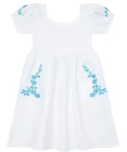 minnow X Fanm Mon Girl's Puff Sleeve Dress Coconut Grove White Best