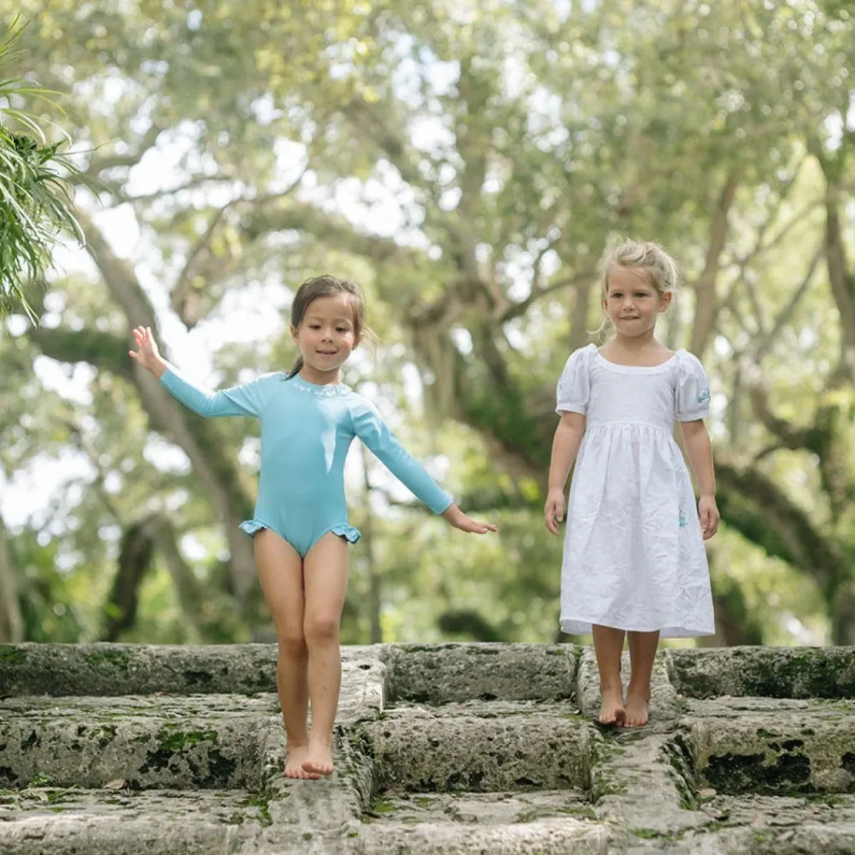 minnow X Fanm Mon Girl's Puff Sleeve Dress Coconut Grove White Best