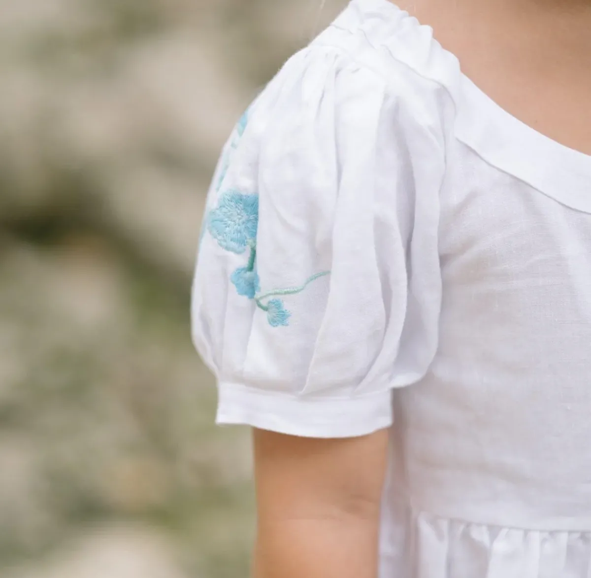 minnow X Fanm Mon Girl's Puff Sleeve Dress Coconut Grove White Best