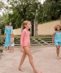 minnow X Fanm Mon Girl's Rashguard One Piece Hibiscus Hot