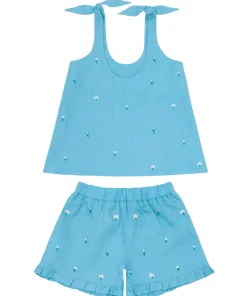 minnow X Fanm Mon Girl's Tie Knot Short Set Lagoon Outlet