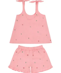 minnow X Fanm Mon Girl's Tie Knot Short Set Hibiscus New